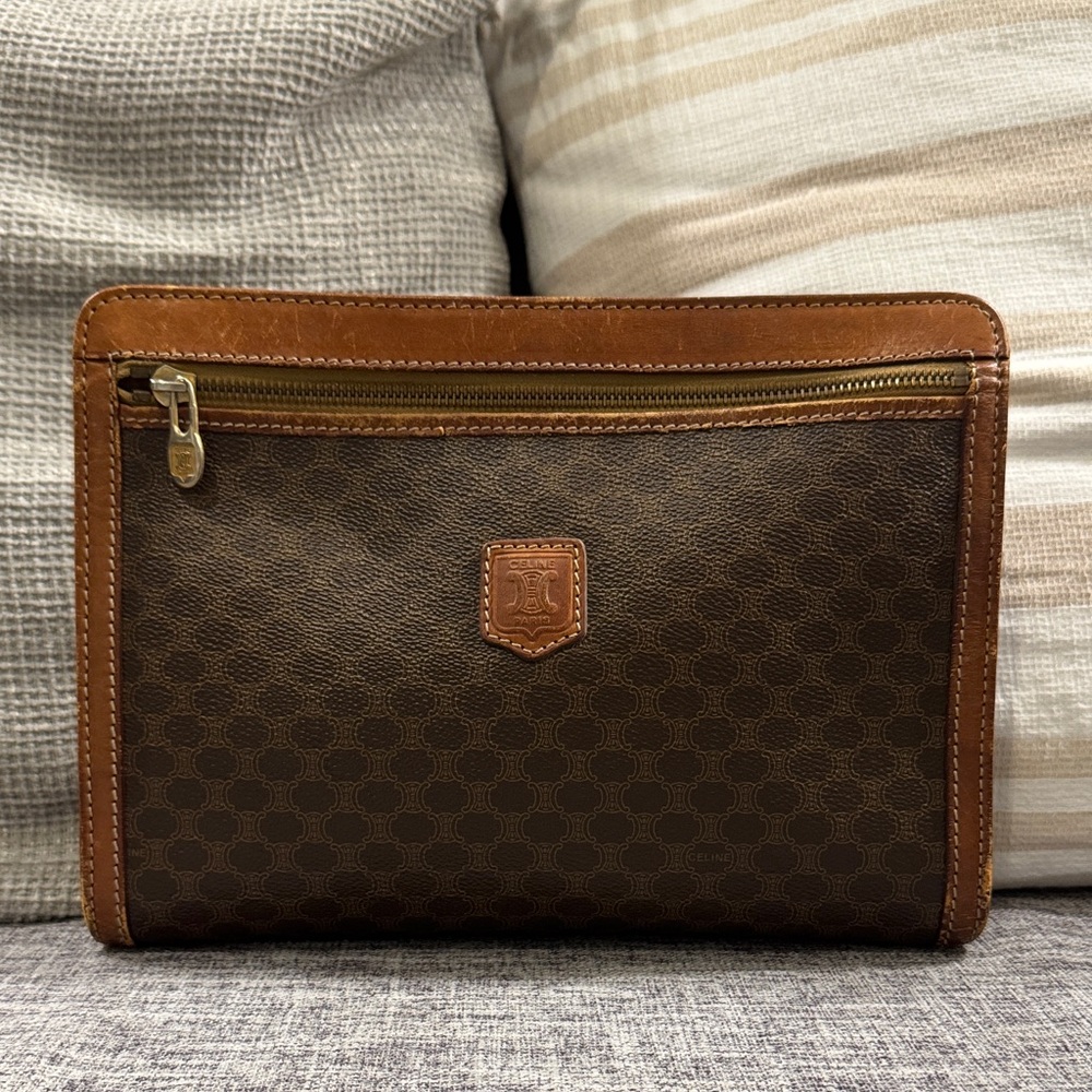 Celine Brown Leather Clutch w/ Call Outs